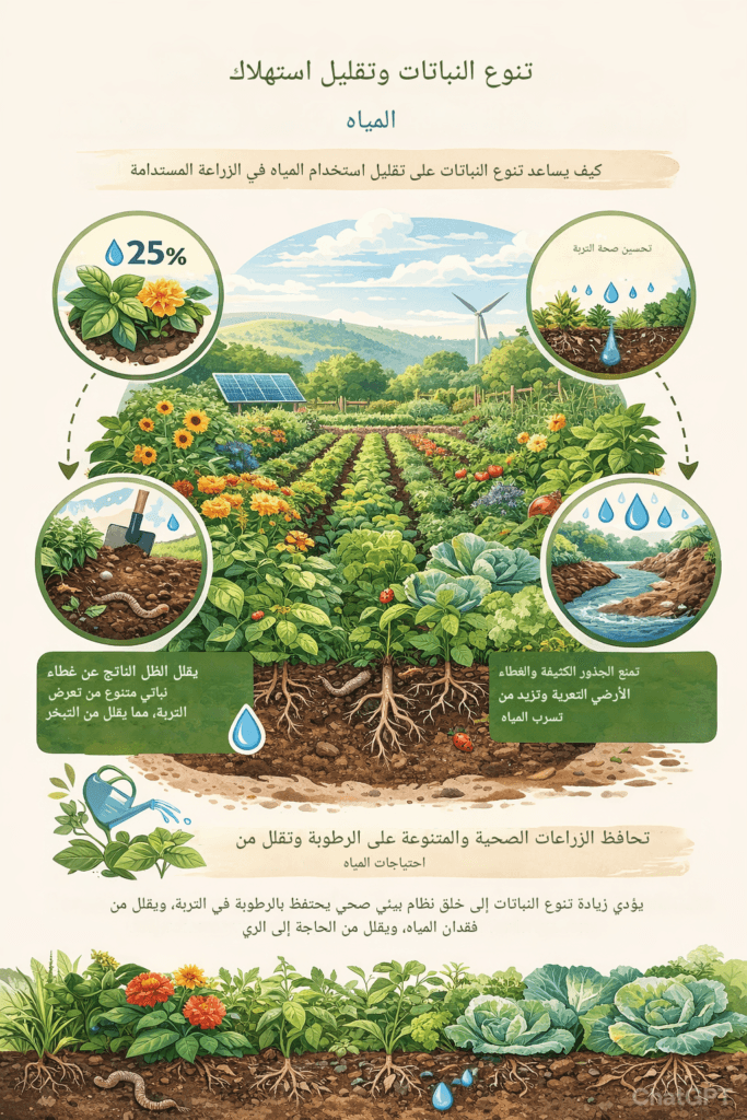 إنفوجرافيك يوضح العلاقة بين التنوع النباتي وتقليل استهلاك المياه