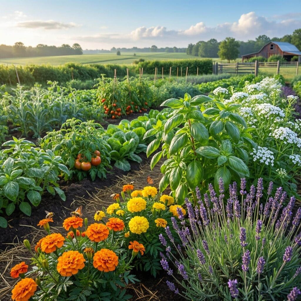 صورة سياج نباتي من الأعشاب العطرية حول مزرعة