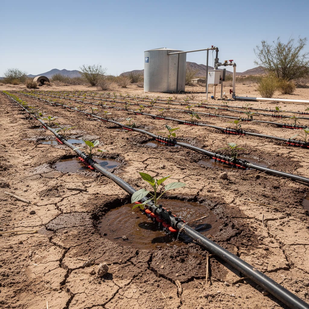 صورة نظام ري بالتنقيط في بيئة جافة
