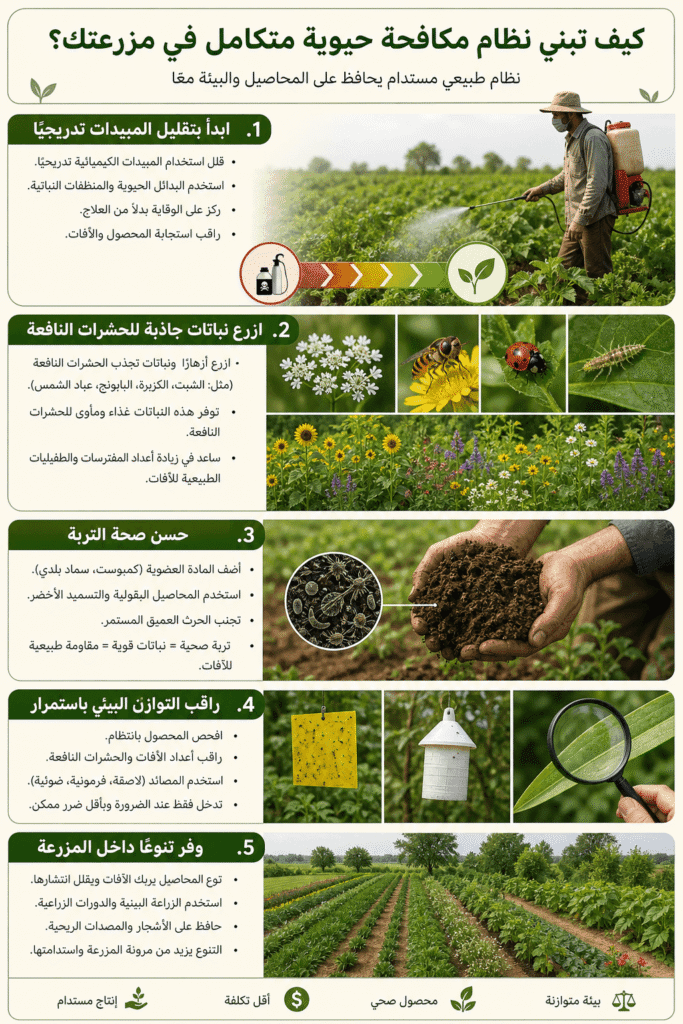 المفترسات الحشرية وفوائدها في مكافحة الآفات 7 كيف تبني نظام مكافحة حيوية متكامل في مزرعتك؟