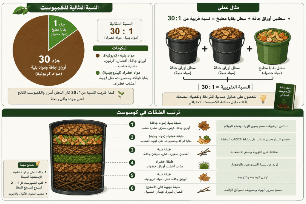 🌱أفضل نسبة كربون إلى نيتروجين لصناعة كمبوست مثالي 5 مثال عملي سطلين أوراق جافة سطل بقايا مطبخ